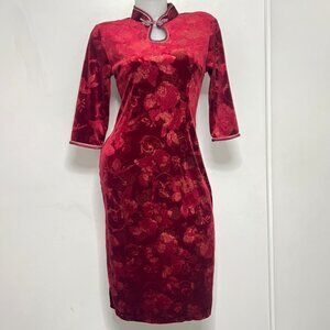 Red velvety Chinese Style Dress Size Large